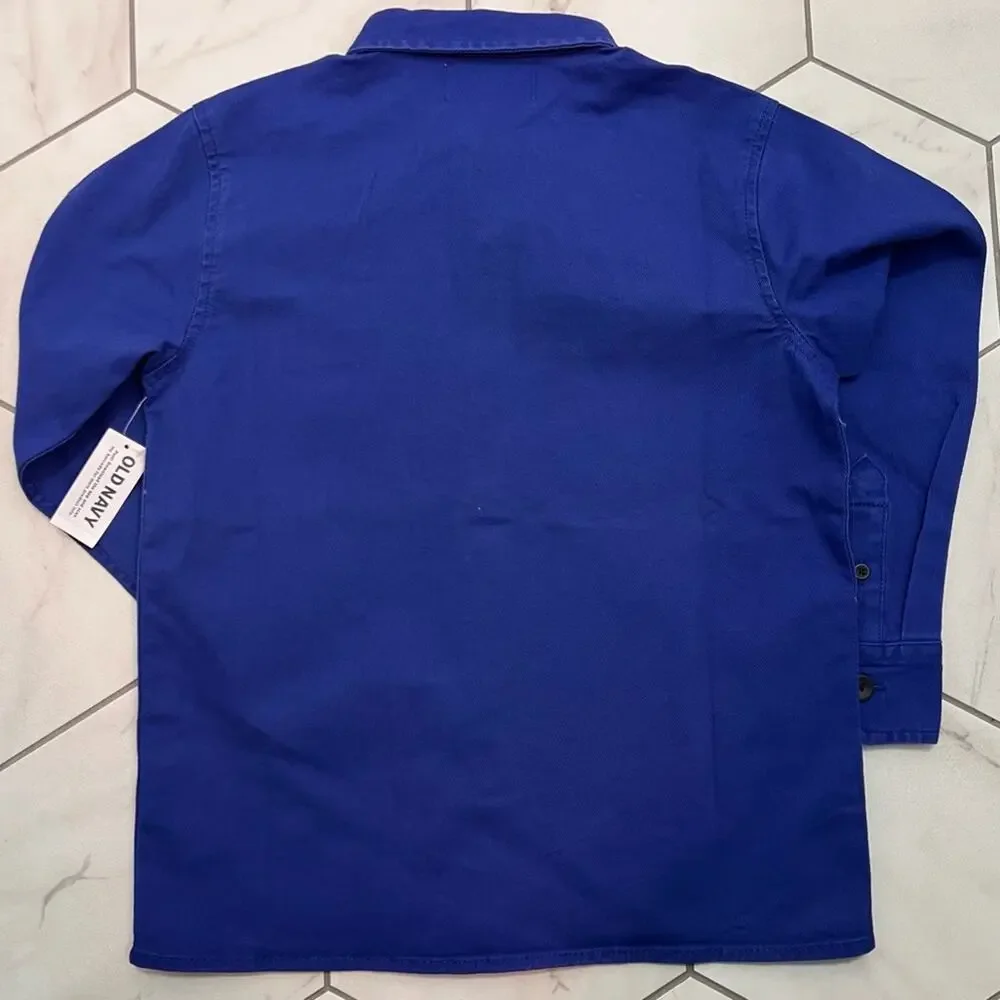 NWT Old Navy Blue Long-Sleeve Utility Pocket Twill Shirt for Boys Size S 6-7